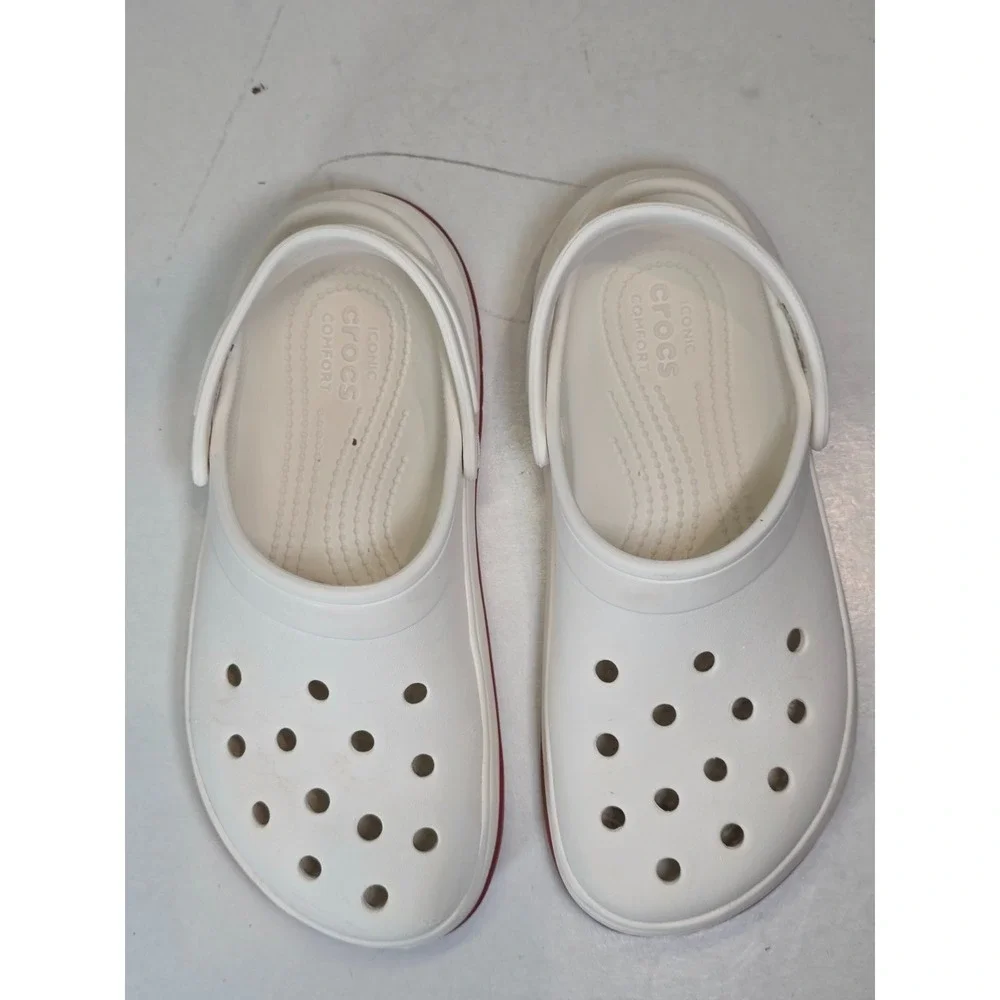 Crocs Crocband Men's Shoes Size 7 Women's 9 White‎ Red Slip On Clog 206122